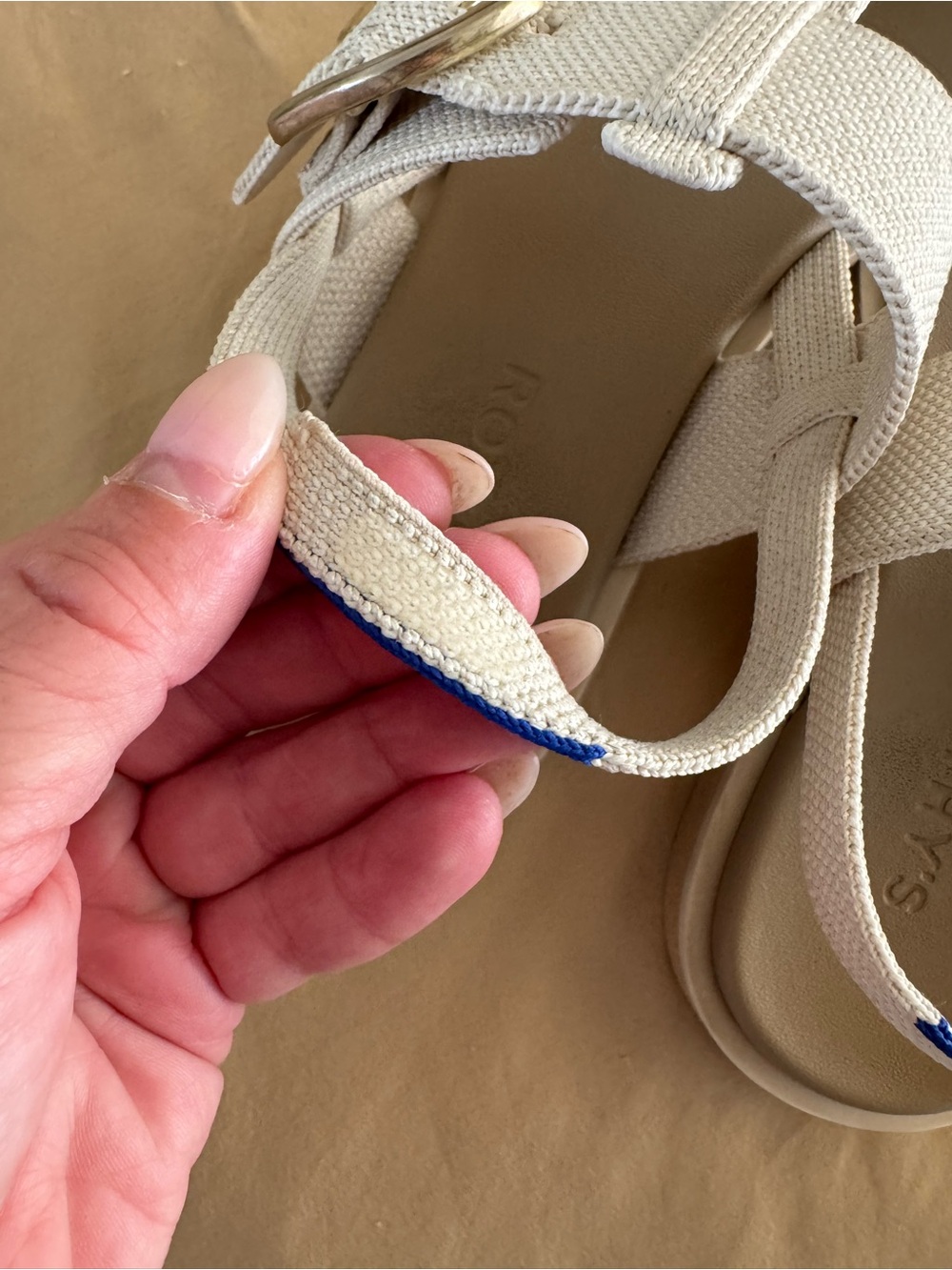 Rothy's White Slingback Thong Sandals with Gold Buckle - Picture 3 of 5